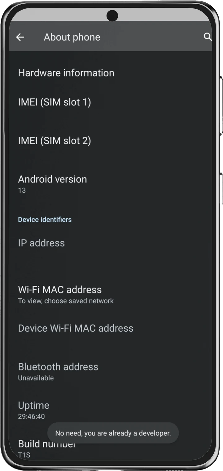 Senton VPN Geo-Spoofing setup, step 4: Tap Build number