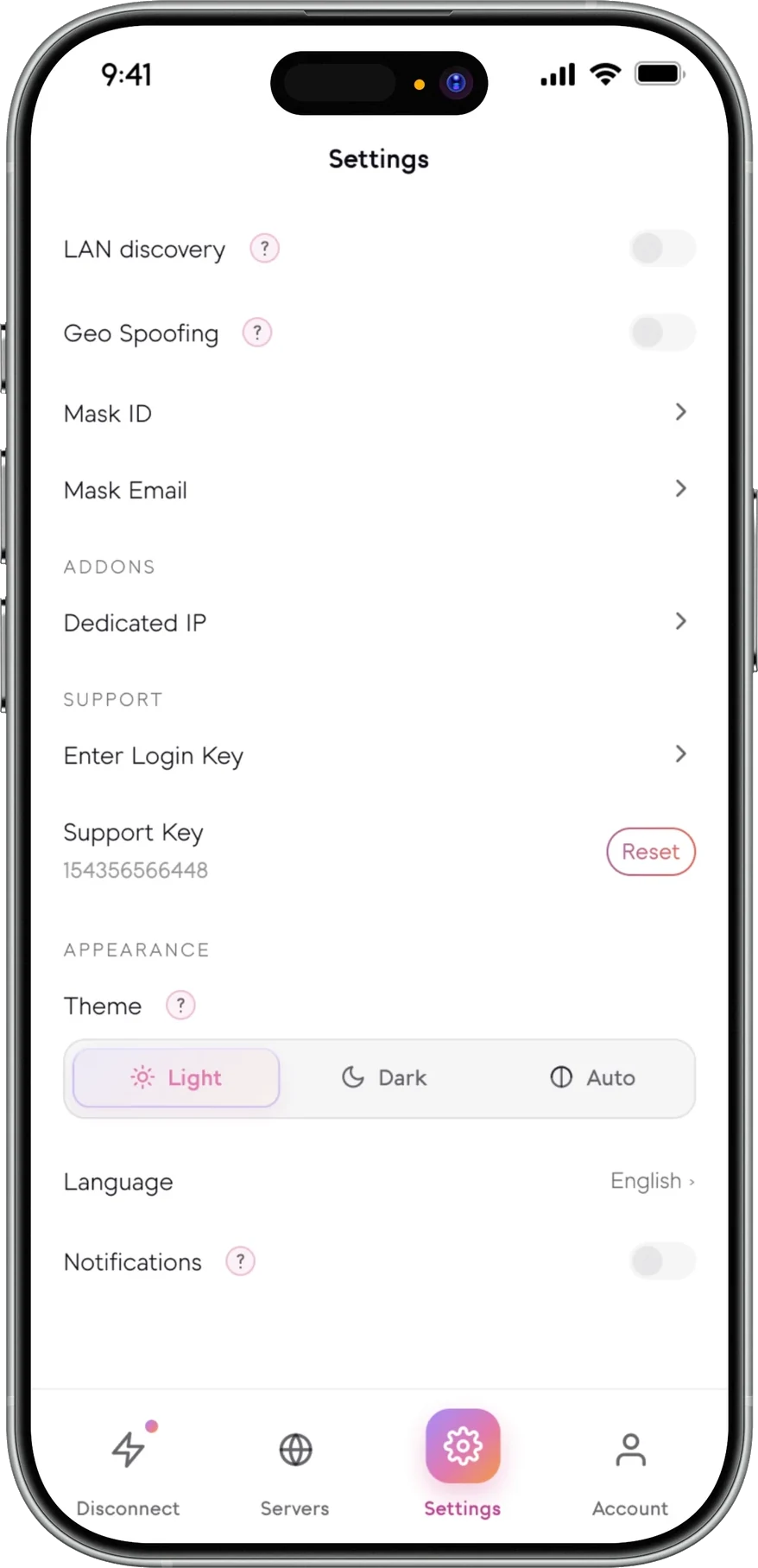 The Senton iPhone settings screen with the LAN Accessibility option
